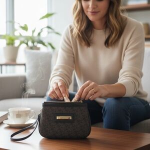 DKNY Black and Gold Monogram Wristlet